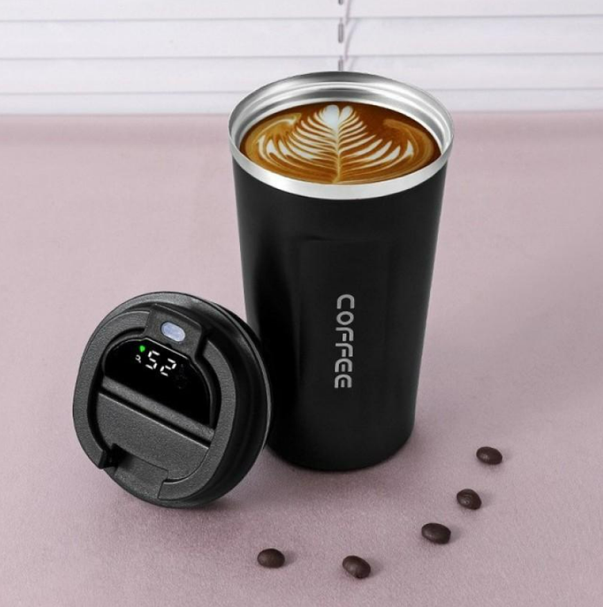 Cana termica, Zola, 500 ml, otel inoxidabil si plastic, afisaj LED temperatura, 8.5x16 cm, negru Cana termica, Zola, 500 ml, otel inoxidabil si plastic, afisaj LED temperatura, 8.5x16 cm, negru